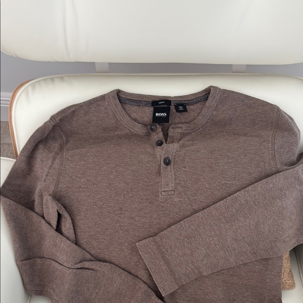 Hugo Boss Long Sleeve Taupe Henley Top